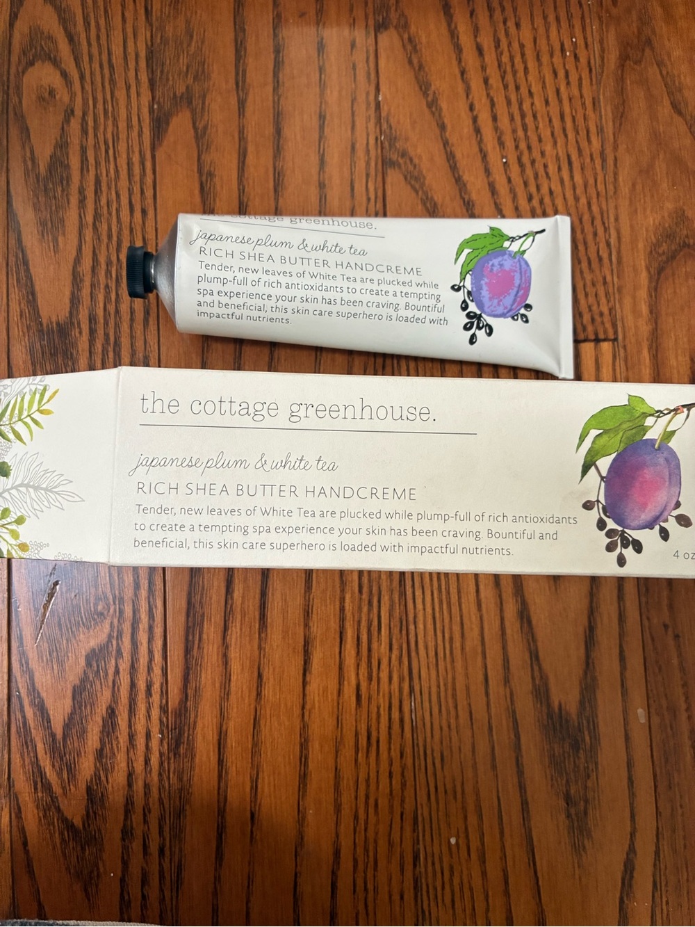 the cottage greenhouse rich shea butter hand cream 4oz Japanese plum &white tea